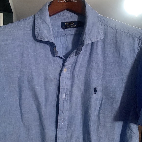 Linen polo shirt sleeve button up - Picture 2 of 5